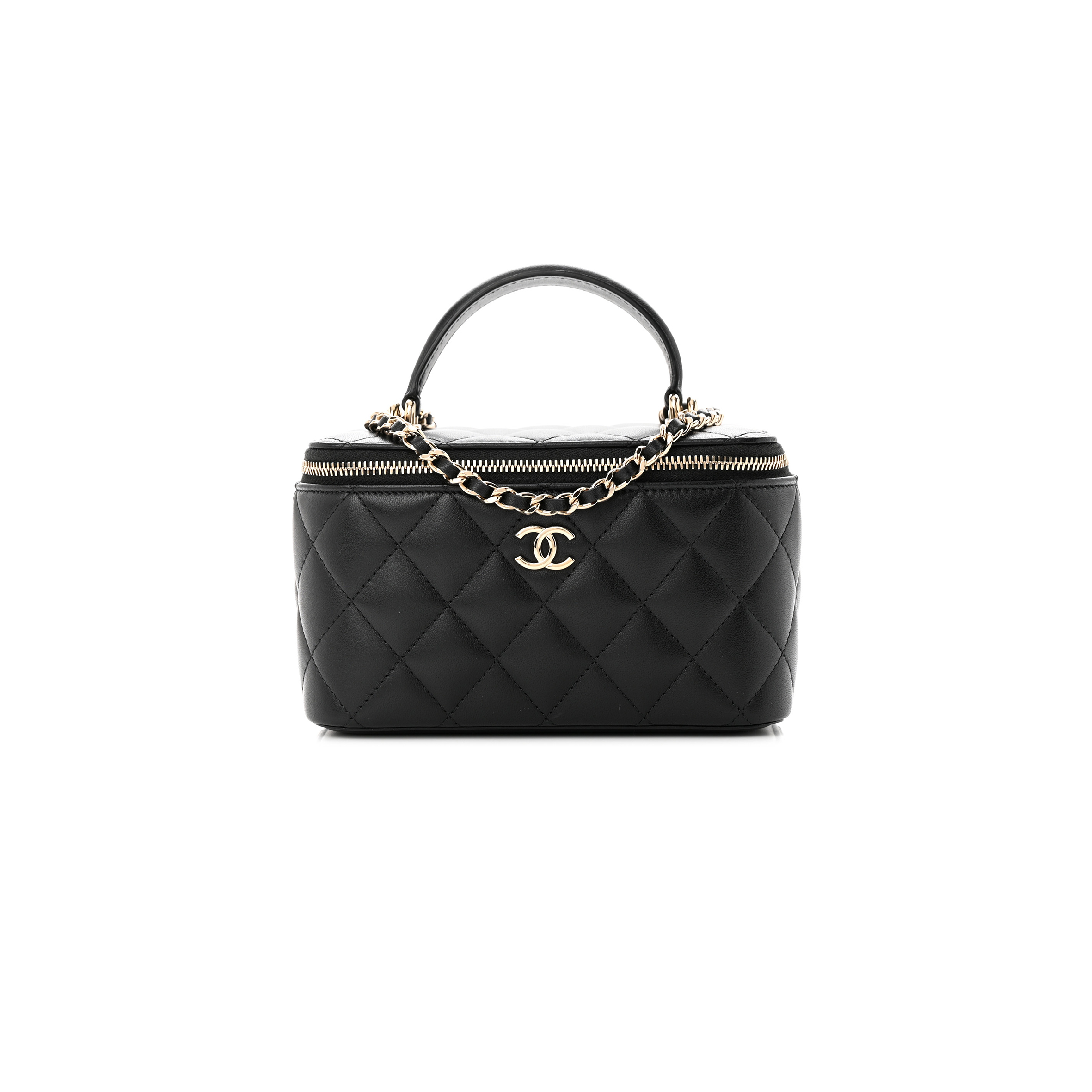 Ch*el master lambskin quilted small vanity case with chain black (17*9*8cm)